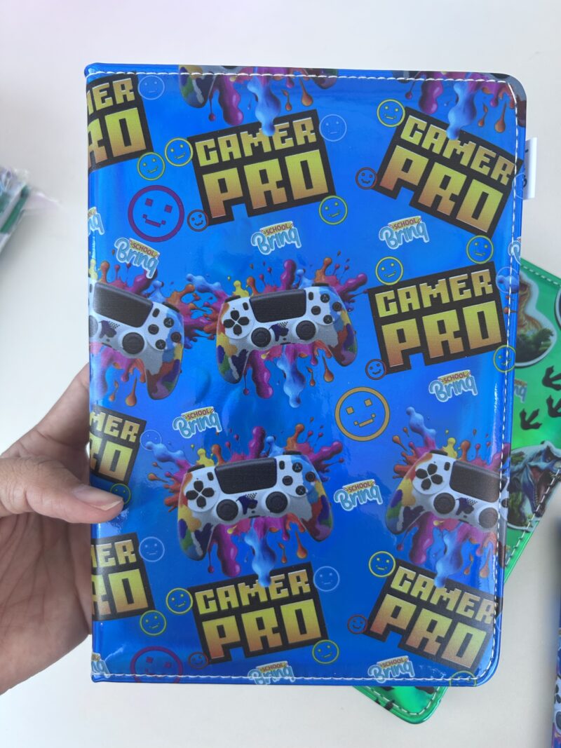 Caderno metalizado luxo dinossauro vídeo game - Imagem 3