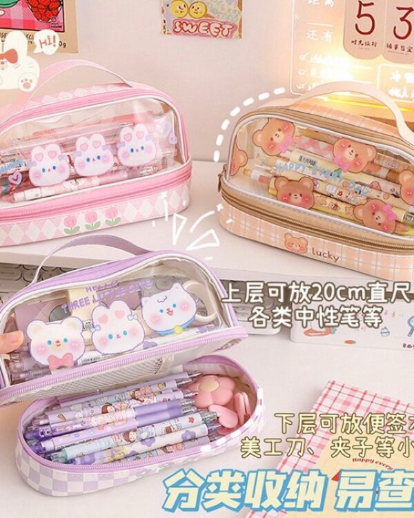 Estojo Duplo Transparente Sweet Friends