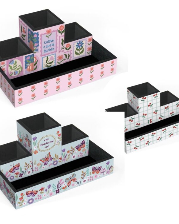 Organizador de Mesa Fina Ideia com 4 peças em MDF