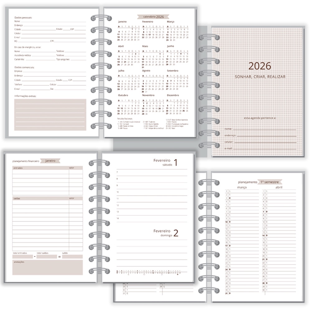 Agenda Diária P 2026 Fina Ideia 9,5×13,5 cm 168 Folhas capa protetora - Imagem 6