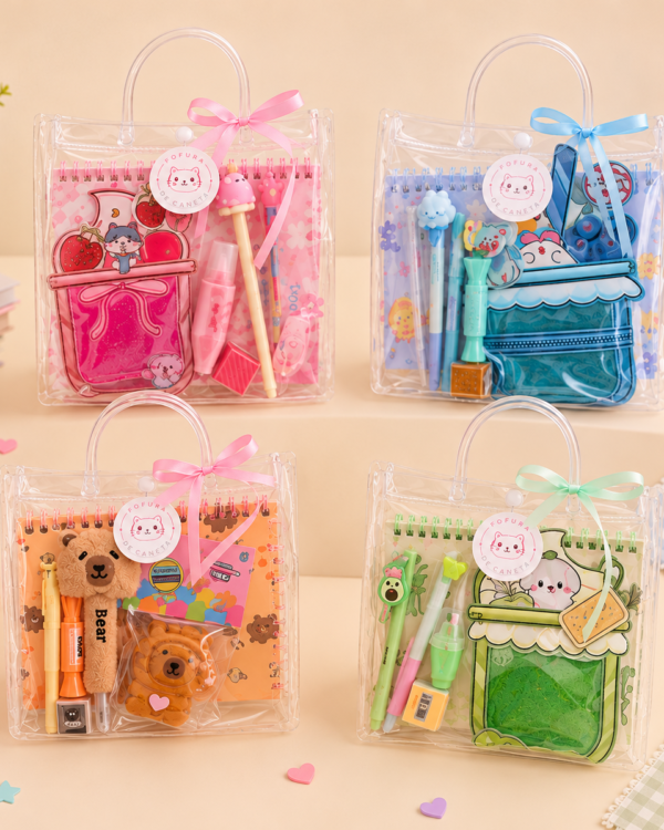Sacolinha Infantil papelaria + slime gel
